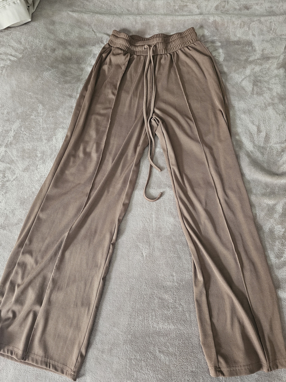 SHEIN Taupe Wide-Leg Knit Drawstring Pants